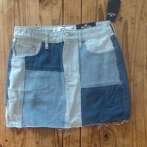 Hollister Women's Patchwork Denim Skirt - Blue and Gray